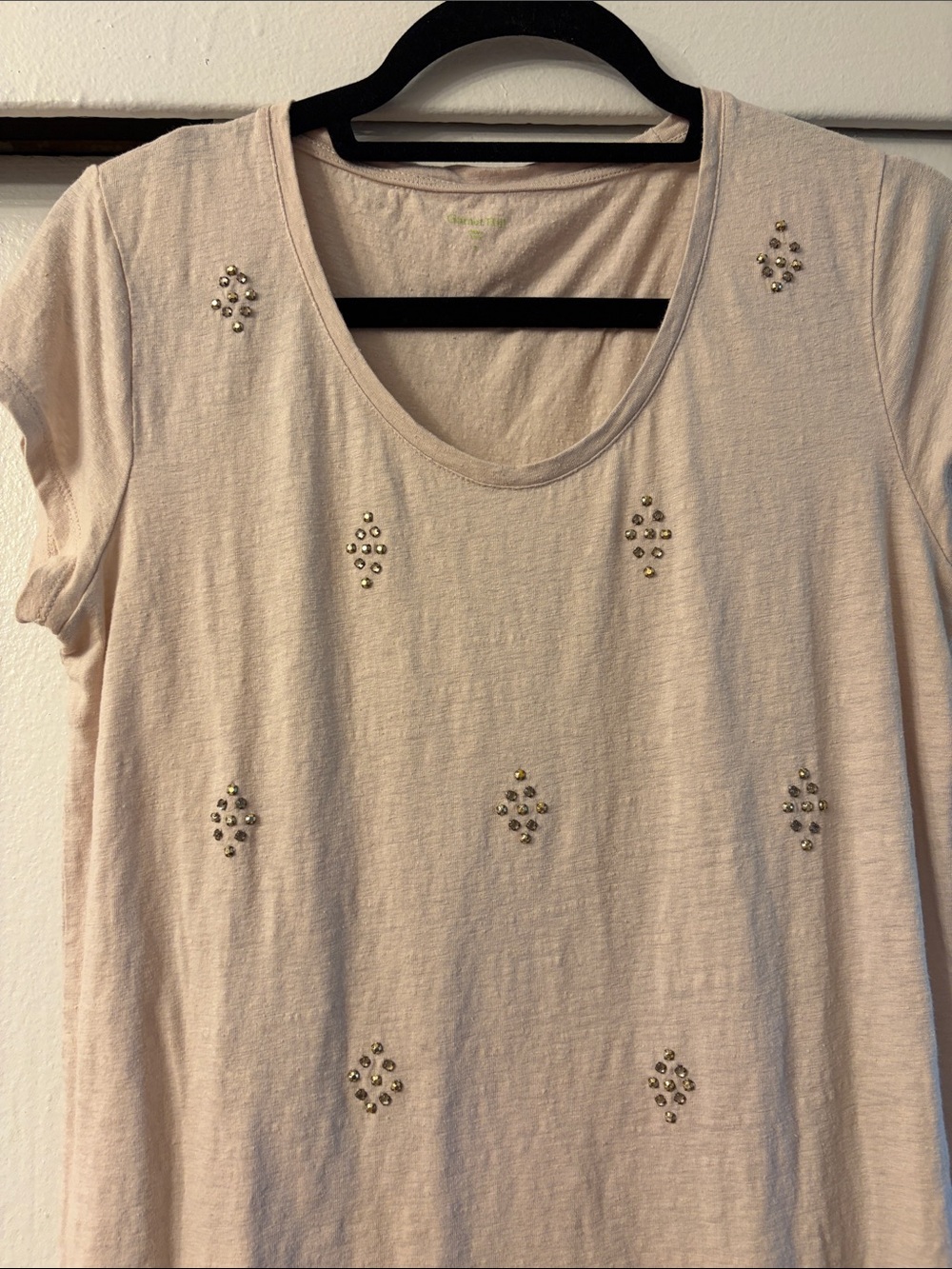 Garnet Hill Light Blush Scoop Neck Tee with Stud Accents